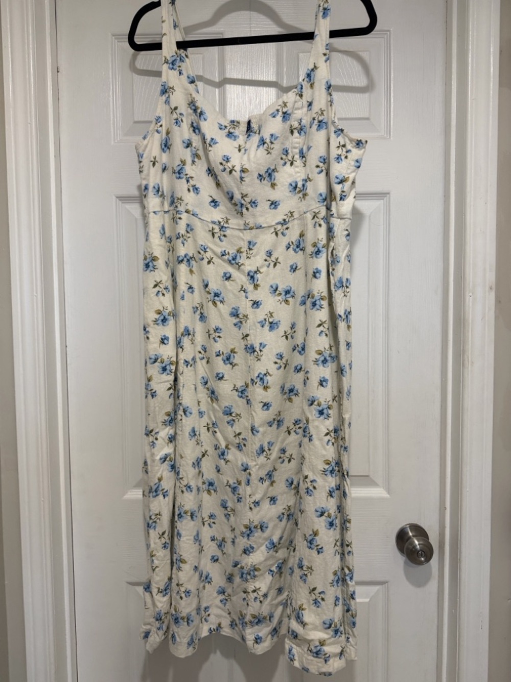 Old Navy Cream Midi Dress with Blue Floral Print